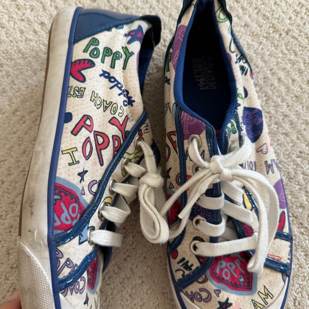 Coach Poppy Sneakers Graffiti‎ Print Low Top Lace Up Casual Shoes 8.5B